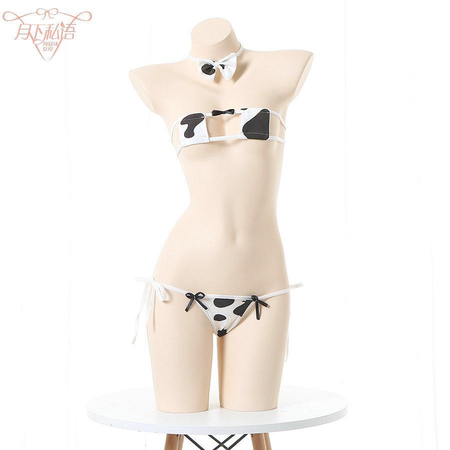 Fun A Piece of Hair Strap Underwear In Stock Japanese Cute Wind Comfortable Breathable Cow Flower Underwear Underwear Set