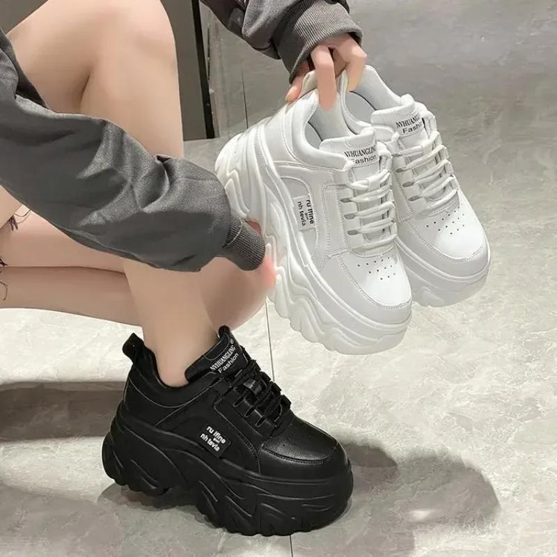 Fashion White Black Chunky Sneakers Women's Spring Autumn Thick Bottom Dad Shoes Women Fashion PU Leather Women's Casual Sneakers Ladies