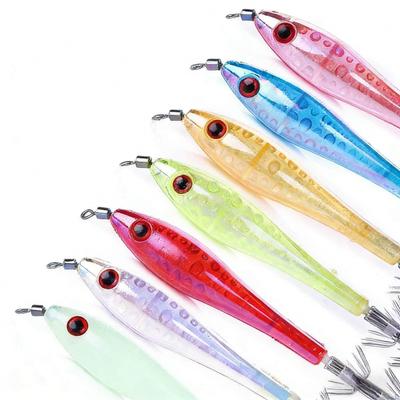 Köder Set mit Leuchtenden Tintenfisch Jigs 9,5cm 6g Meeresfischen Barsch und Mandarin Fisch Spezieller Bionischer Köder mit Haken 5er Set