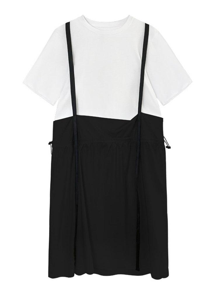 

XITAO платье на шнуровке модное ложное платье из двух предметов с веером богини в повседневном стиле плиссированное элегантное летнее свободное платье меньшинств WLD7214 One Size чёрный