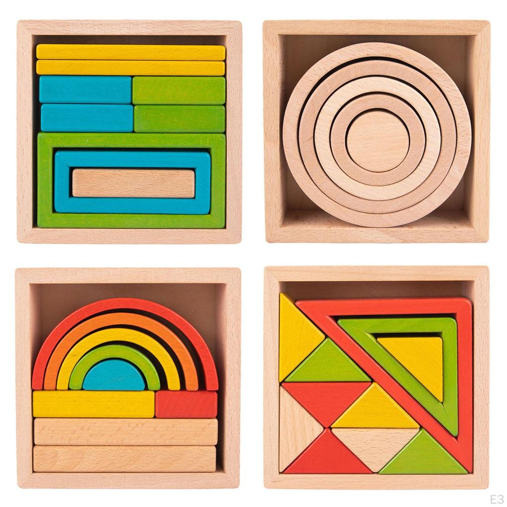 Creative Wooden Stacker Nesting Montessori Matching Geometric Fine Educational Toys