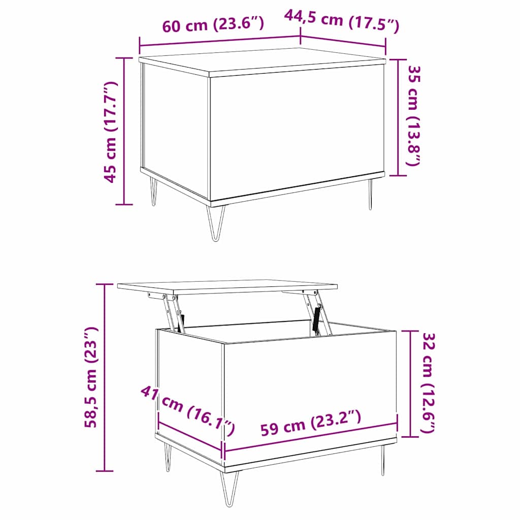 Coffee Table Black Oak Effect 60 X 44.5 X 45 Cm Wood Based Material
