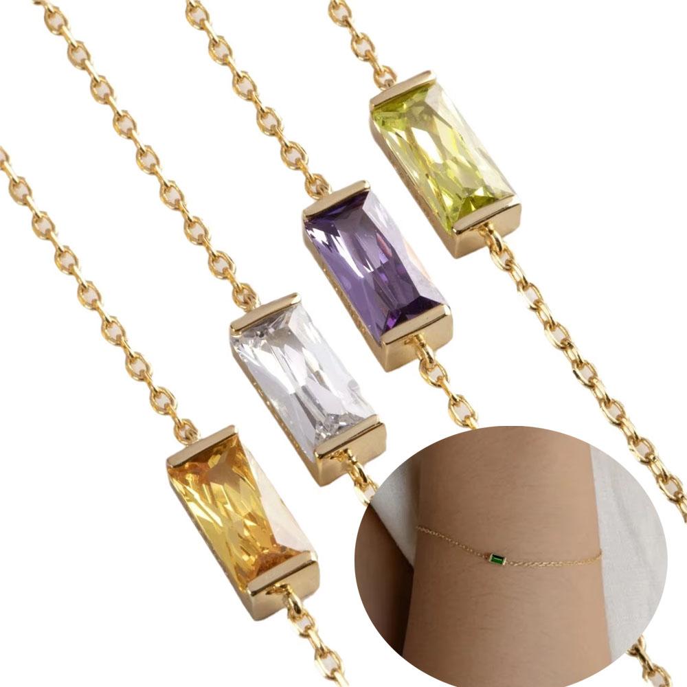 Vintage 12 Birthstone Waterproof Square Pendant Bracelet Gold Plated Stainless Steel Color Fashion Chain Link Jewelry