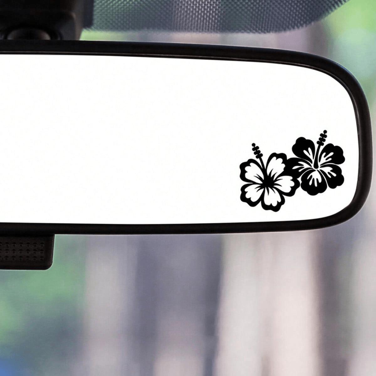 1pc Hibiscus Flower Car Rearview Mirror Stickers, Small Hibiscus Flowers, Flowers, Car Mirror Decals, Mini Decals, чёрный