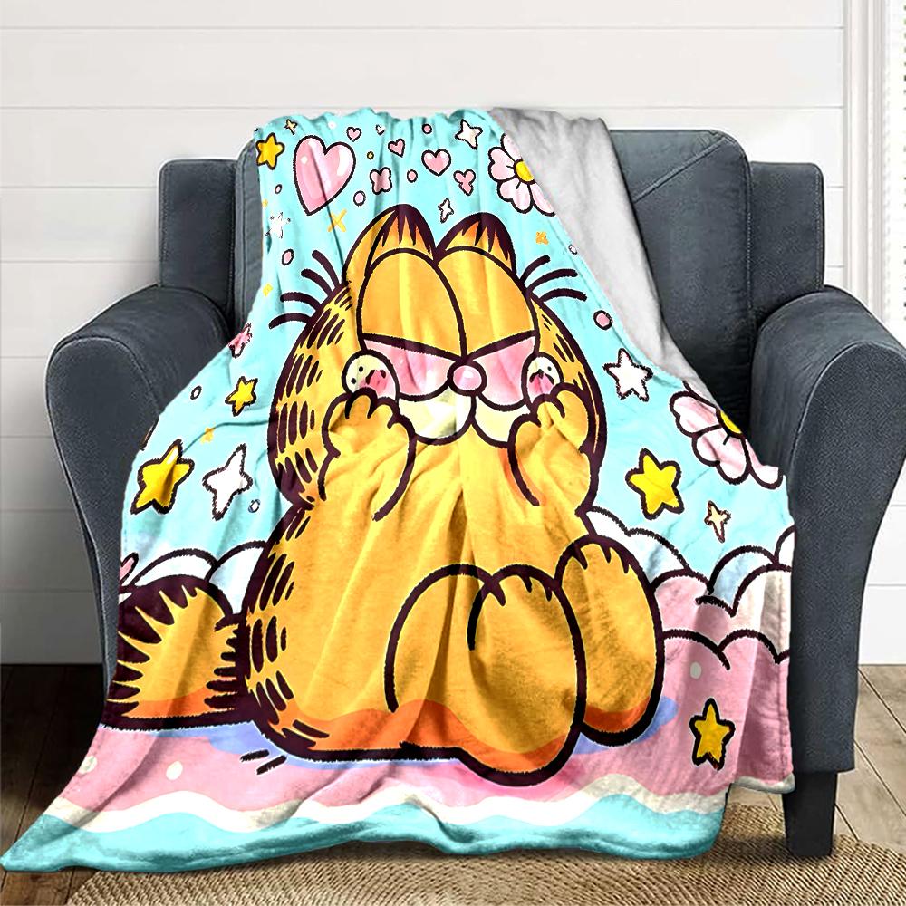 1Pc Garfield'S Starry Adventure Blanket For Couch Bed Plush Cozy Fuzzy Blanket Super Soft Warm Blankets For Fall And Winter 091874
