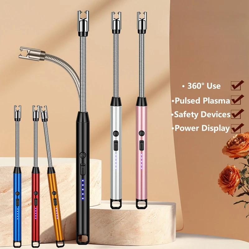 360° Use Long Hose Electric Pulse Plasma USB Arc Lighter Home Candle Kitchen Gas Stove Windproof Flameless Safety Ignition Gun