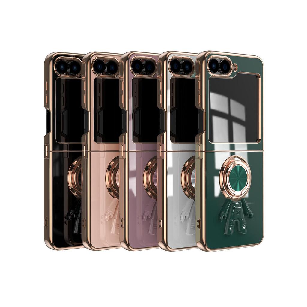 Samsung Z Flip7 Foldable Phone Case: Electroplated Magnetic Stand & Finger Ring Protective Cover