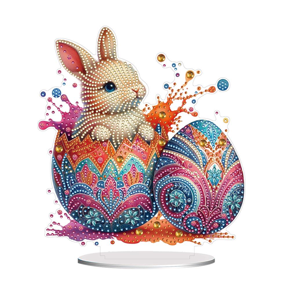 2D Flat Easter Egg Bunny DIY Double-Sided Diamond Painting Tabletop Ornaments Kit Desktop Diamond Art Kits for Adults Beginner