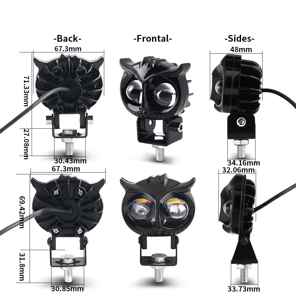 Motorcycle Headlight Led Owl Design Strobe Flash Spotlights White Yellow High Low Beam Scooter Auto Fog Light Running Lamp 12V