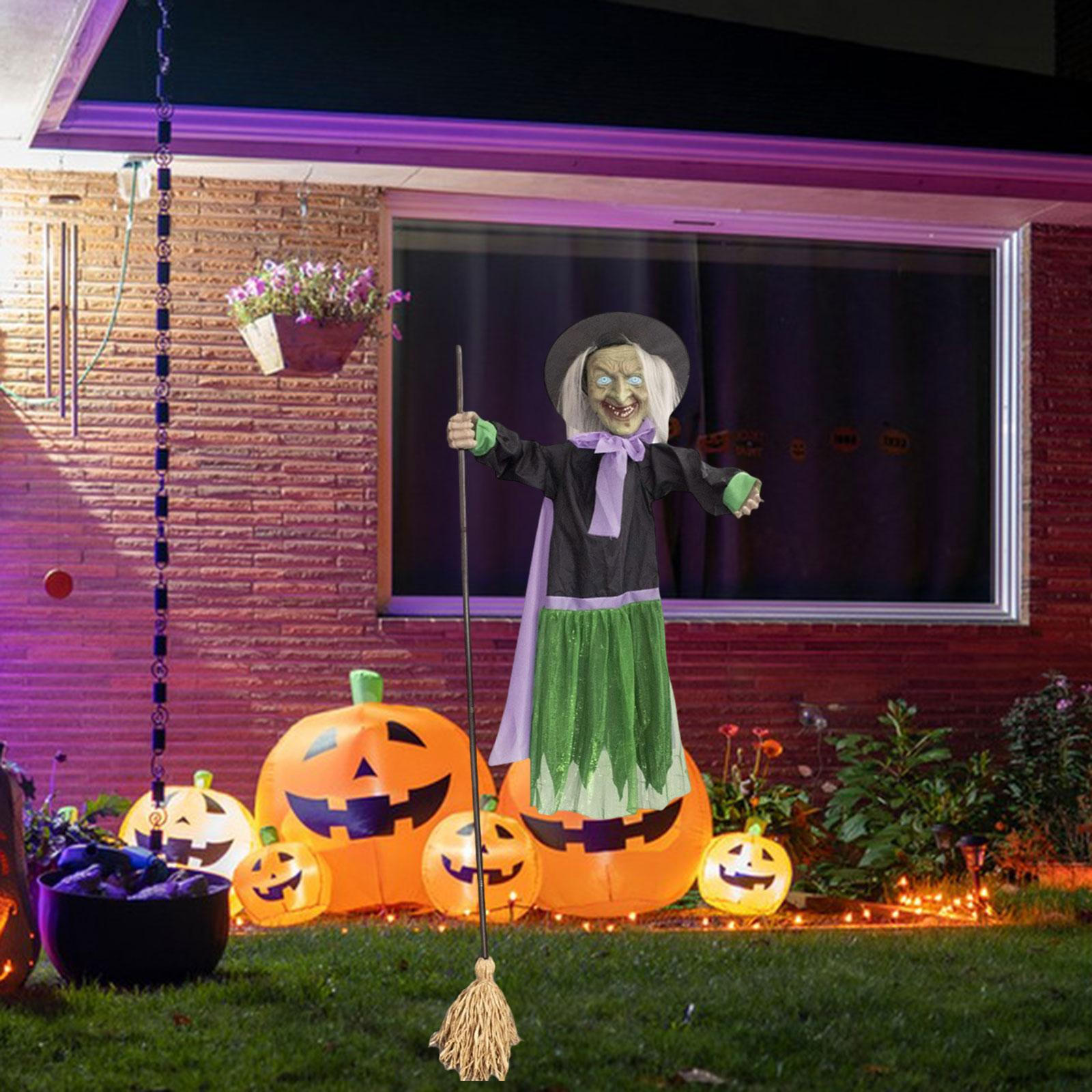 

Flying Hover Witch Activated with Creepy Sound for Backyard Black Green Clothes