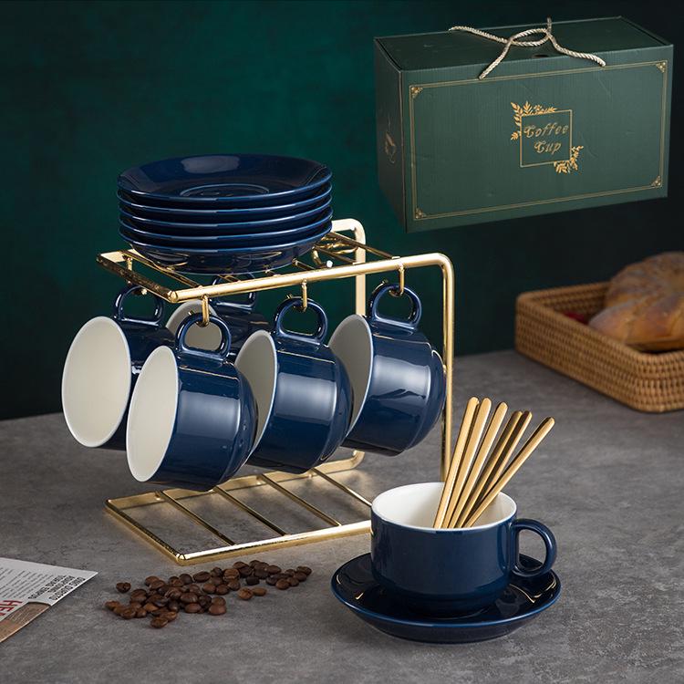 Luxury European-Style Golden Handle Ceramic Coffee Cup & Saucer Set