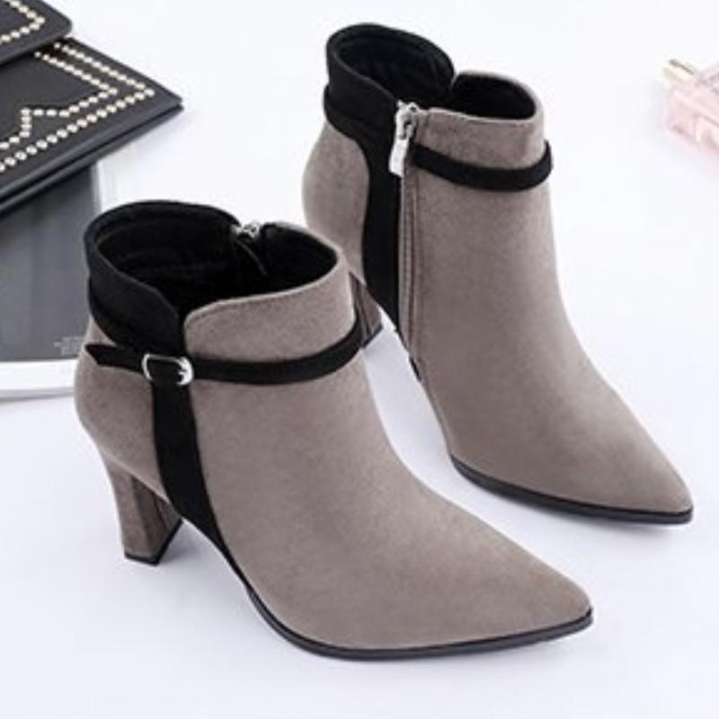 Damen Britischer Stil Kurze Stiefel Schnalle Spitze Hoher Absatz Mode Seitenreißverschluss Blockabsatz Rutschfest Komfort Gehen Schuhe