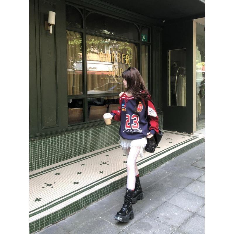 American Citygirl Loose Oblique Shoulder Strap Design Sense Hoodie Women In Early Autumn New Casual Sports Top