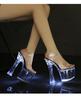 Fashion New Women's Glowing Chunky Heel Nightclub Sandals Crystal Sole Pole Dance Shoes Catwalk Extreme High Heel Party Sandals