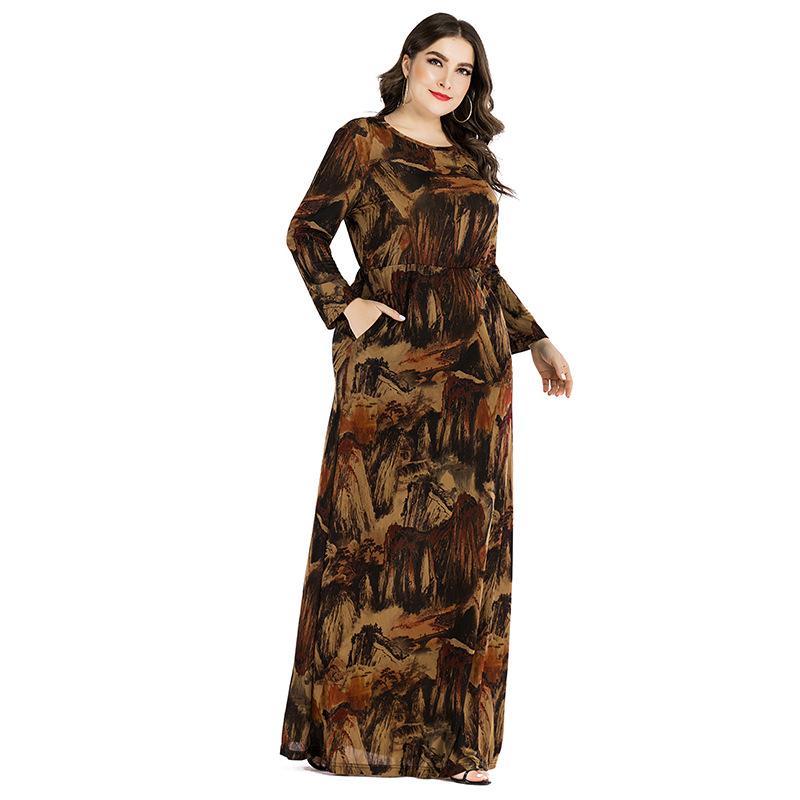 Plus Size Women's New Long Sleeved Printed Dress
