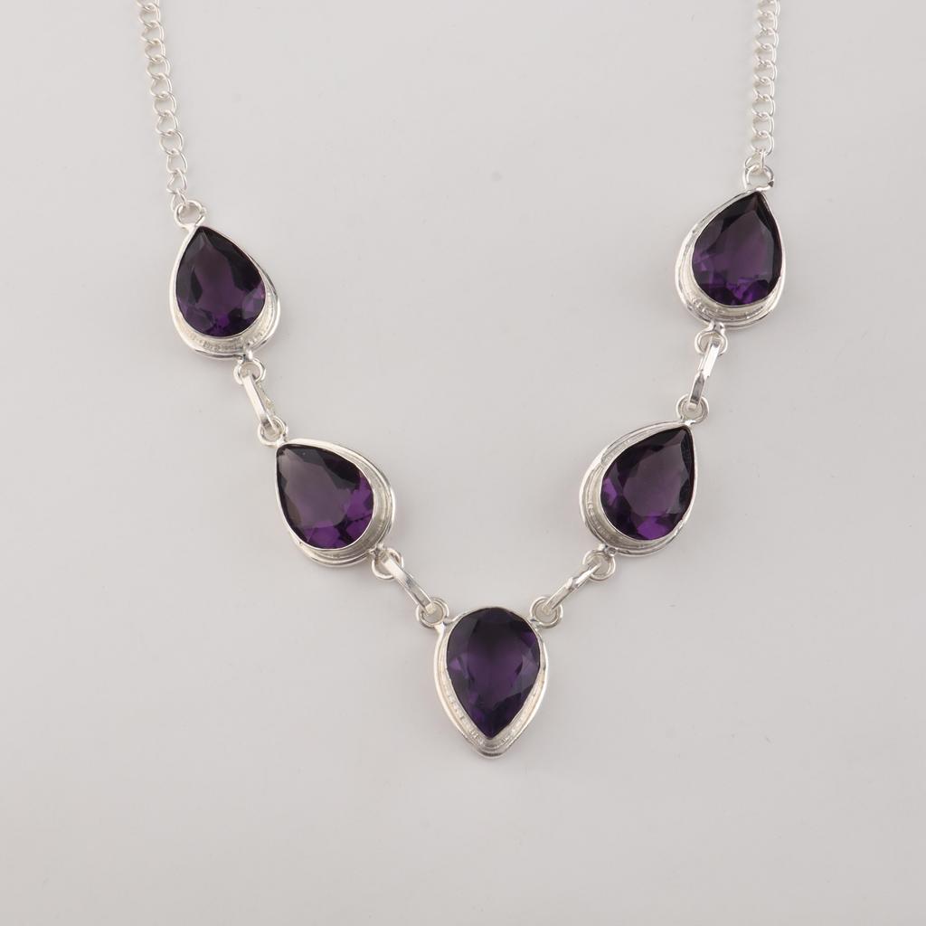 Amethyst Gemstone 925 Sterling Silver Necklace, Handmade Amethyst Jewelry, Christmas Jewelry RN-1-16