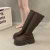 Spice Girl Boots Women's Leather Muffin Thick Bottom Elastic Skinny Boots Small Man Grows Tall Skinny Knight Boots Women's Tide
