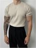 Men's Loose Fit Summer Cable Knit Crew Neck Short Sleeve T-shirt