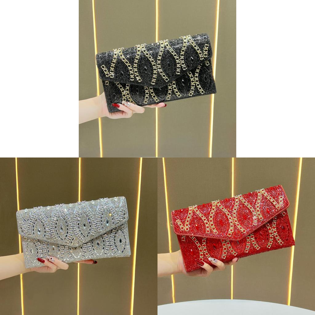 Pochette da Sera Transfrontaliera con Decorazioni in Cristallo e Catena per Eventi Formali