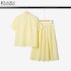 ZANZEA Women Short Sleeve Blouse and Skirts Summer Stripe Two Piece Suit Sets