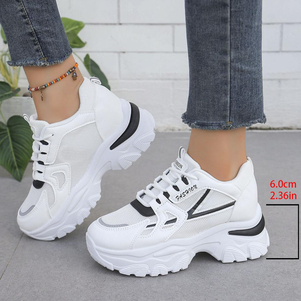 Women Sneakers Lace-up Casual Sneakers Lightweight Soft Sole Running Shoes for Women Thick Soled Breathable Sports Shoes