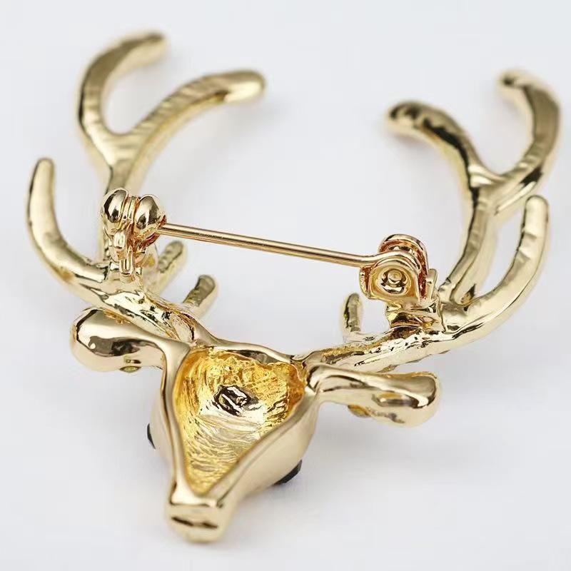 Trendy Christmas Gold Deer Brooch - Holiday Accessories Series