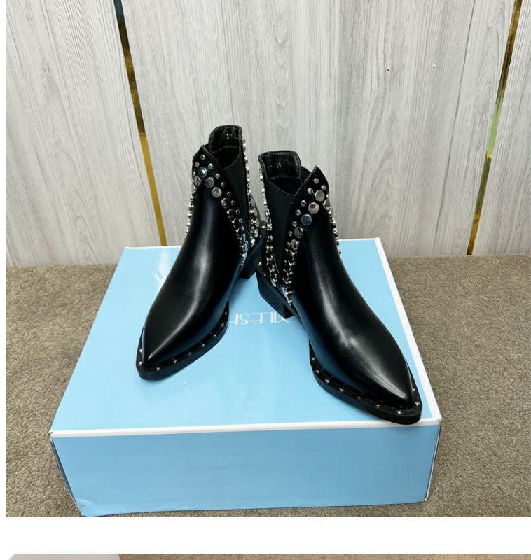 2025 Herfst/Winter Dames Puntige Neus Klinknagel Martin Laarzen - Middenhoge Hak Chunky Chelsea Enkellaarsjes