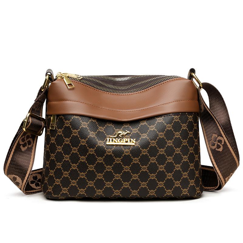 

Элегантная сумка через плечо кроссбоди на молнии с принтом, трехслойная, большой вместимости коричневый