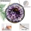 2D Flat 1pc Amethyst Aluminum Hanging Plaque, Round Gold Edge Crystal Pattern Sign, Living Room Decor, Yoga Room Home Decor, Lightweight Boho Decor