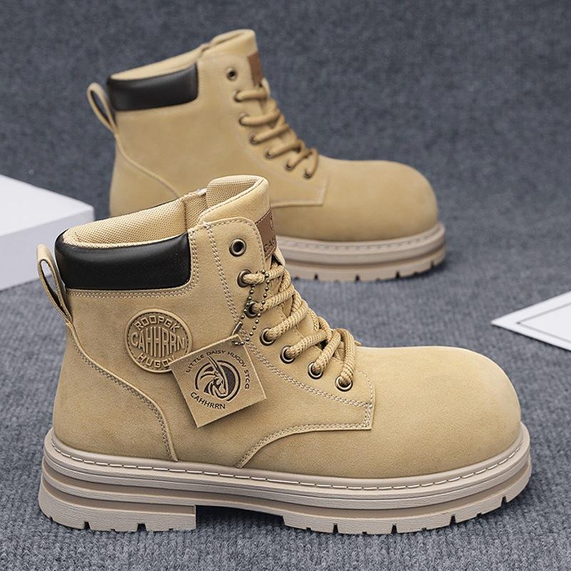 

Высококачественные мужские кожаные ботинки с круглым носком, модные ботинки на платформе для подростков, высокие повседневные ботинки, мужская обувь, боты 39 жёлтый