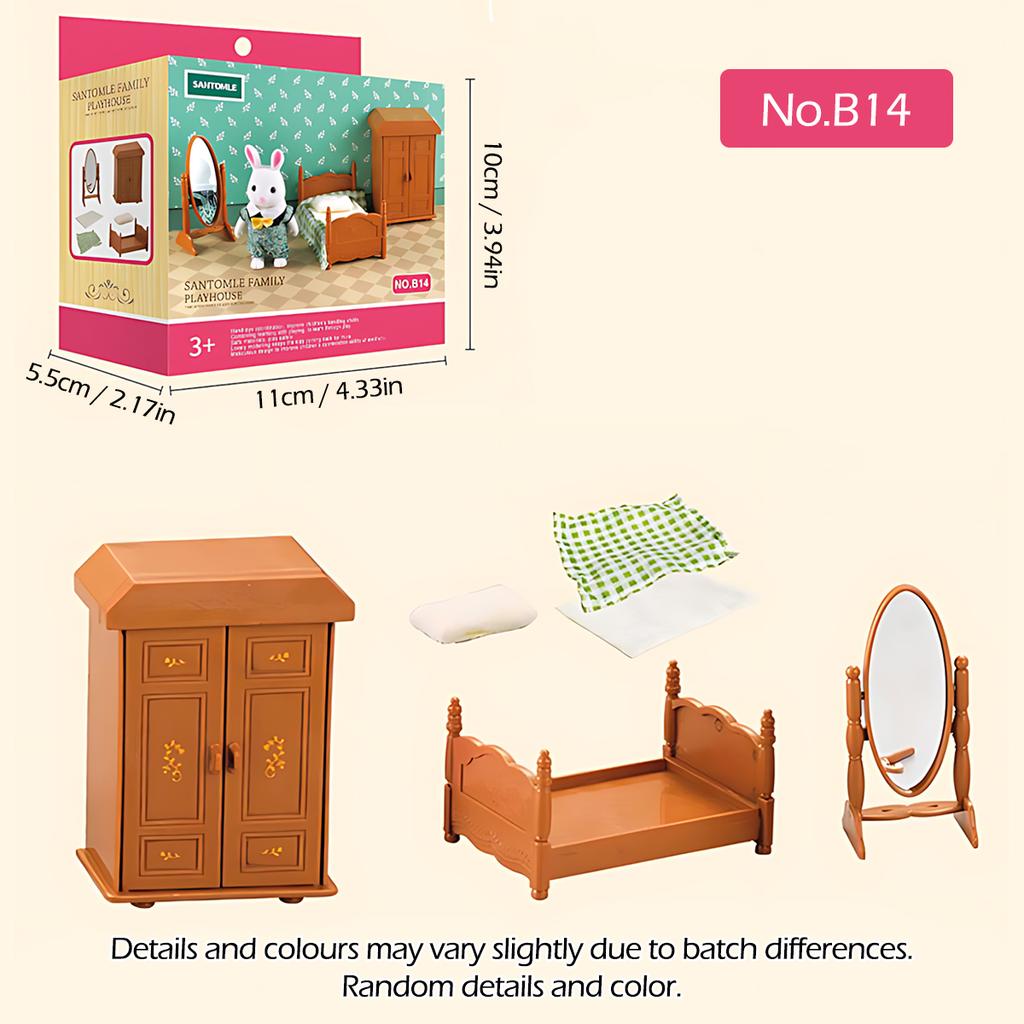 Non-Toxic 1:12 Forest Family Dollhouse Furniture Montessori Miniature Doll House Kitchen Bedroom Bathroom Accessories For Children Gifts