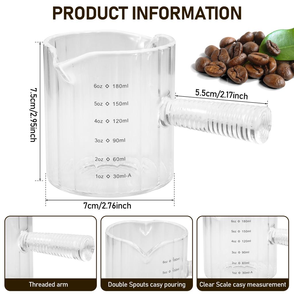 Espresso Cups Glass Handle Double Single Spout Glass Measuring Cup Clear Espresso Shot Glass V-Shaped Mouth Espresso Accessories