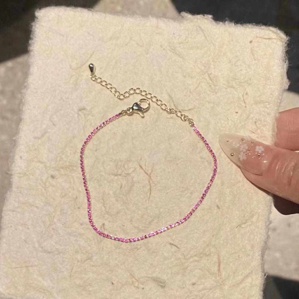 Geometric Silver Zircon Hand Chain With Sophisticated Design For Women Gold Pink