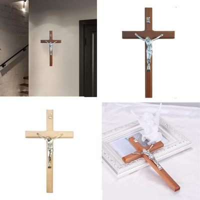  Croix de Jésus en bois et alliage fabriquée à la main à suspendre au mur pour la décoration d'autel d'église et l'amélioration de l'espace spirituel