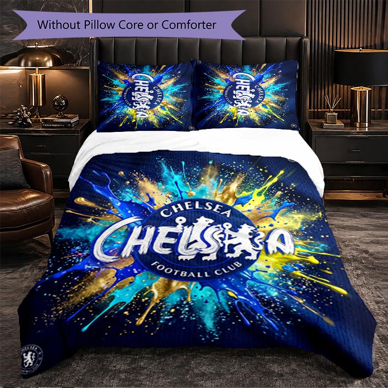 Chelsea FC Pattern 3 Pieces Bedding Set Soft Microfiber Duvet Cover with Pillow Cases for Bedroom