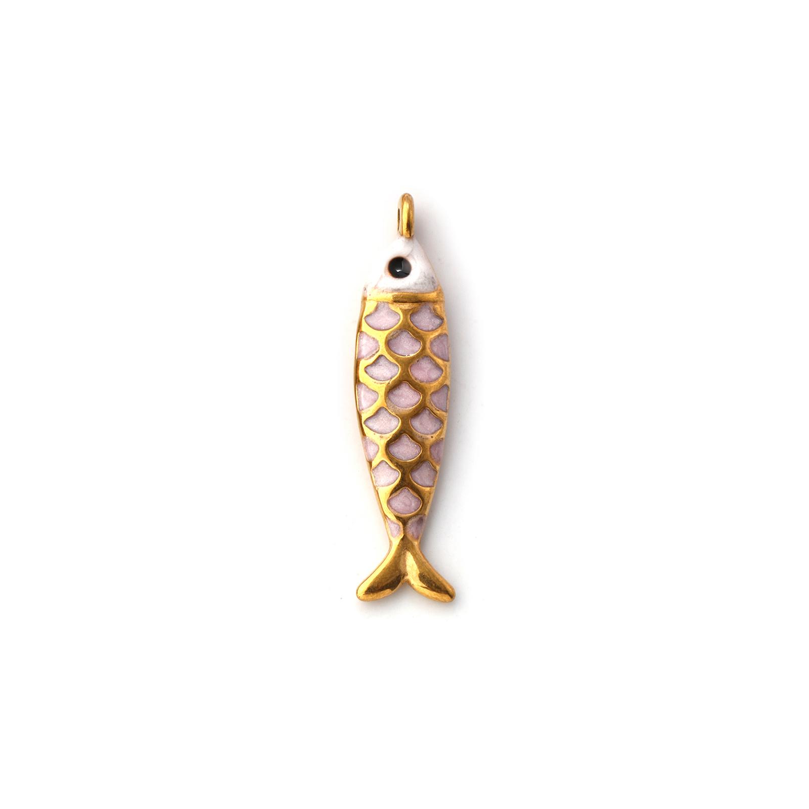 

1 PC 304 Stainless Steel Ocean Fish Jewelry Charms 18K Gold Plated Enamel Pearlized Pendant For DIY Neckalce Making 26mm x 6mm світло-рожевий колір