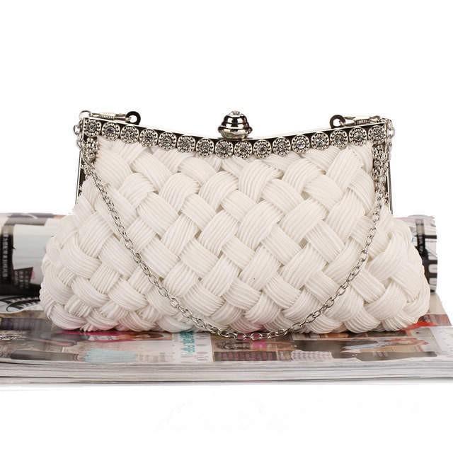 

Bright Bling Soft Interwoven Design Women s Evening Bag,Lock Clasp Diamonds Jewelry Clutch Handbag Tote Bag,Chain Shoulder Bag белый