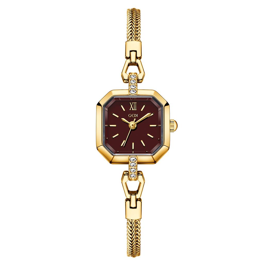 Square Fashionable Exquisite High-End Alloy Quartz Watch, Light Luxury Retro Niche High-Value Women'S Watch