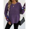 Women European Size Long Sleeve Crew Neck Crochet Flower Patchwork Pullover Sweater