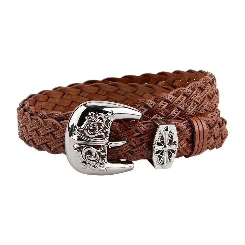 Belt Non-porous Woven Belt Vintage Women's Fashion Versatile Pin Buckle Belt