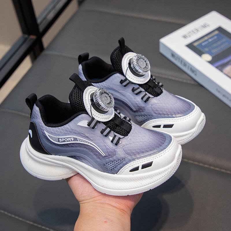 Spring and Autumn school students rotating button children's sports shoes soft sole microfiber leather non-slip soft sole male and female classmates