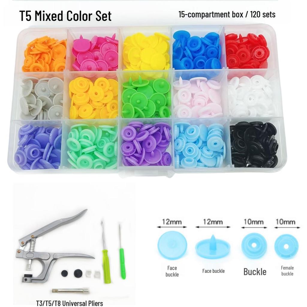 120-Piece Snap Fastener Installation Tool Set with Colorful Resin Buttons and Hand Press Pliers