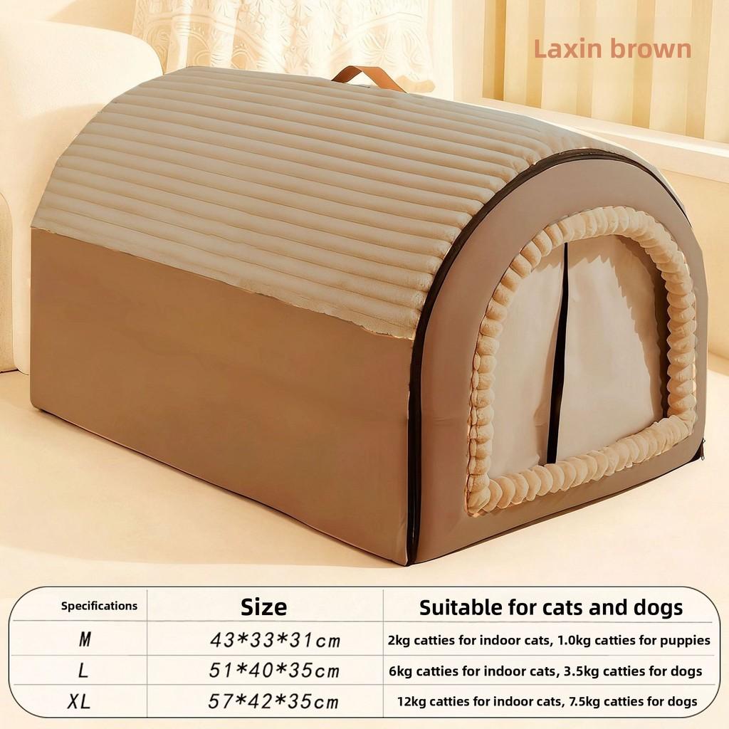 Soft Pet Cabin With Door Flap For Dogs And Winter Warmth Protection