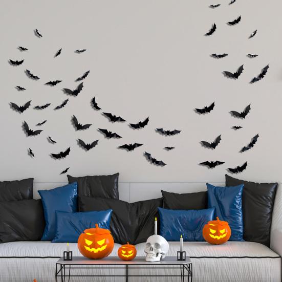 LED Wall Lamp Halloween Stickers, Glow-in-the-Dark Bat & Spider Decorations, Battery-Powered Hanging Ornaments Decor for Haunted House Party,
