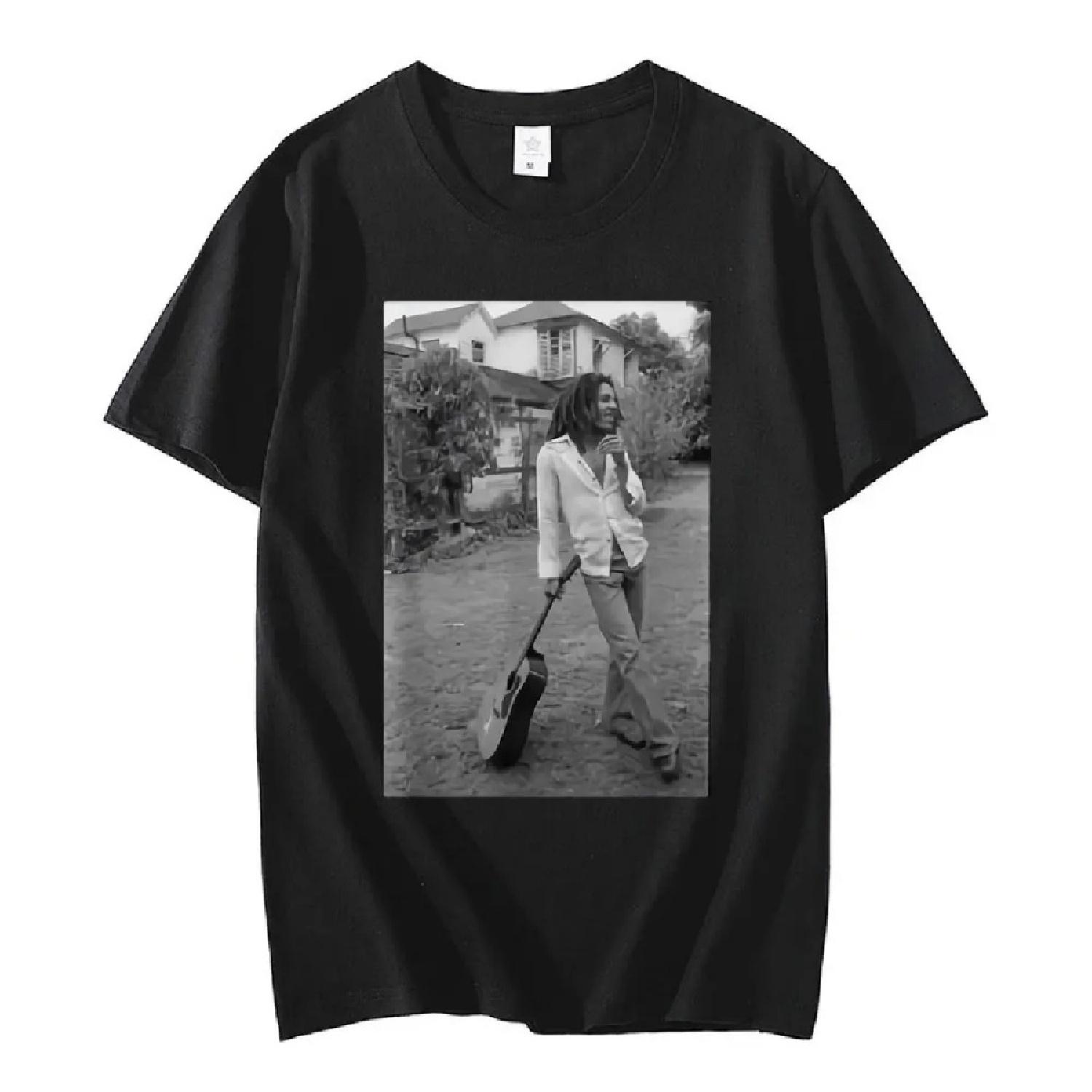 

Боб Марлі Чорно-біла Гітара Новинка Футболка Літо Чоловіки Жінки Вінтажний Хіп-хоп Оверсайз Футболки з коротким рукавом Готичний Вуличний одяг M чорний