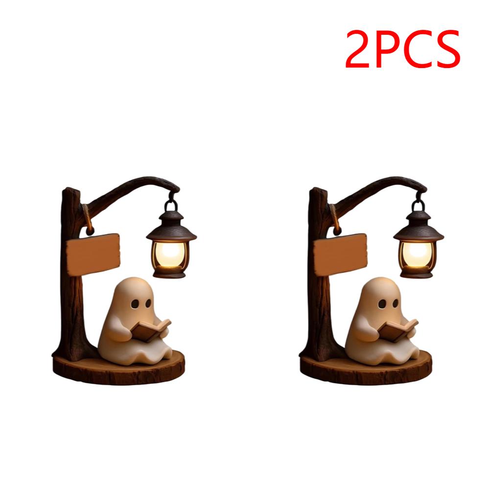 1-2pcs Cute Ghost Night Light Halloween Reading Lantern Ghost Reading Book Lamp Glowing Halloween Decorations Indoor Ornament