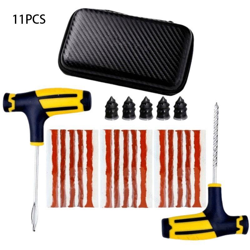 Kit de réparation de pneus crevés avec paquet de mèches de pneu, embouts en acier inoxydable avec poignées durables - Kit de crevaison portable et robuste pour automobile
