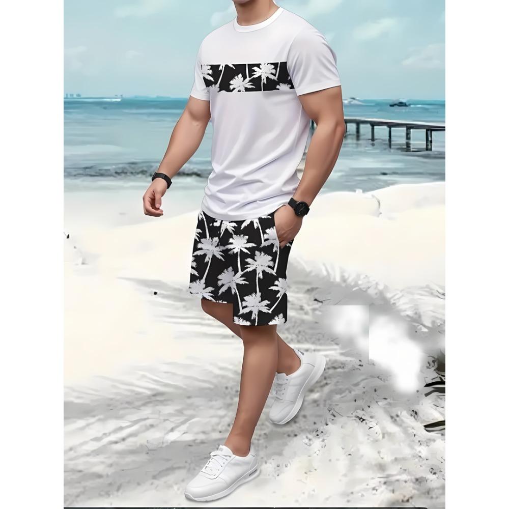 Summer New Men's Casual Comfortable Beach Pants Men's Breathable Lightweight Top Shorts Set