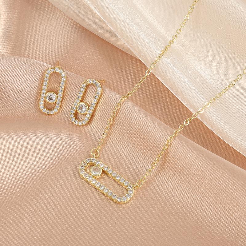 Luxurious Exquisite Cubic Zirconia Earring Necklace Set Suitable For Daily Travel, Party, Banquet Fashion Zircon
