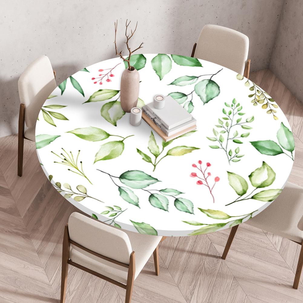 Round Table Cover Protector Elastic –Floral Print Fitted Tablecloth Waterproof,Elastic Edge Round Table Cloth for Dining Kitchen